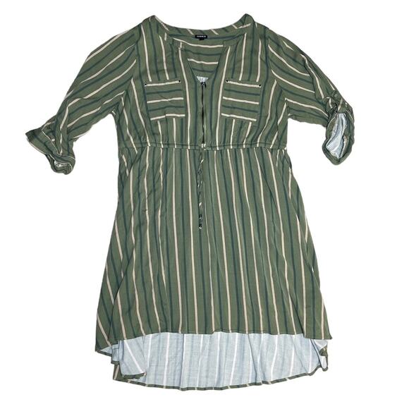 Torrid Plus Mini Challis Stripe Green High-Low Shirt Dress Size 22 - Picture 5 of 9